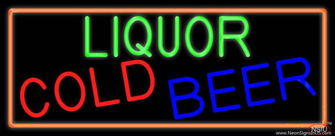 Liquors Cold Beer With Orange Border Real Neon Glass Tube Neon Sign 