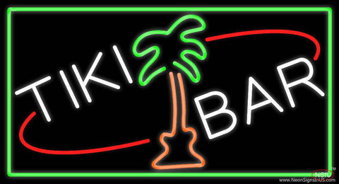 White Tiki Bar And Palm Tree With Green Border Real Neon Glass Tube Neon Sign 