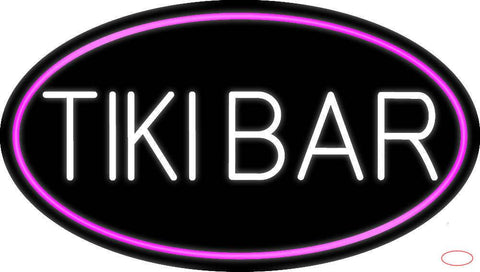 White Tiki Bar Oval With Pink Border Real Neon Glass Tube Neon Sign 