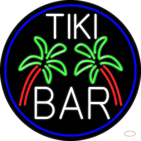 White Tiki Bar Palm Tree Oval With Blue Border Real Neon Glass Tube Neon Sign 