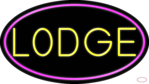 Yellow Lodge With Pink Border Real Neon Glass Tube Neon Sign 