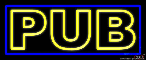 Yellow Pub With Blue Border Real Neon Glass Tube Neon Sign 