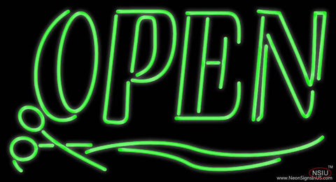 Green Open With Scissor Real Neon Glass Tube Neon Sign 