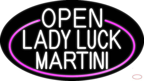 White Open Lady Luck Martini Oval With Pink Border Real Neon Glass Tube Neon Sign