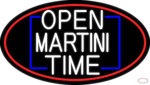White Open Martini Time Oval With Red Border Real Neon Glass Tube Neon Sign 