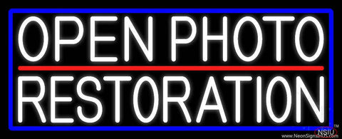 White Open Photo Restoration With Blue Border Real Neon Glass Tube Neon Sign 