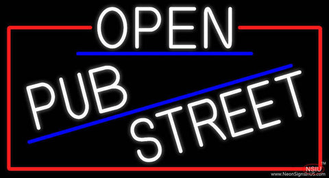 White Open Pub Street With Red Border Real Neon Glass Tube Neon Sign 