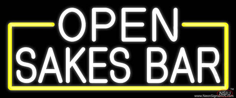 White Open Sakes Bar With Blue Border Real Neon Glass Tube Neon Sign 
