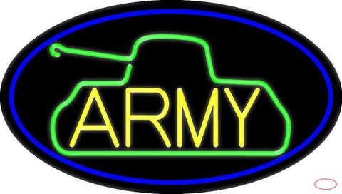 Yellow Army With Blue Oval Border Real Neon Glass Tube Neon Sign 