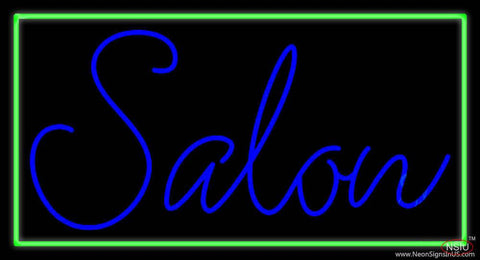 Blue Cursive Salon With Green Border Real Neon Glass Tube Neon Sign 