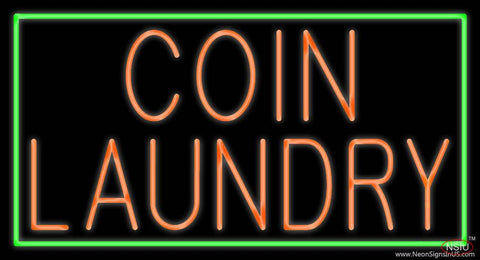 Coin Laundry With Green Border Real Neon Glass Tube Neon Sign 