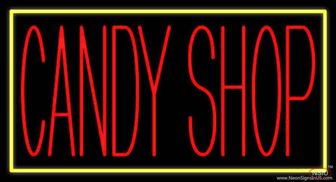 Red Candy Shop With Yellow Border Real Neon Glass Tube Neon Sign 