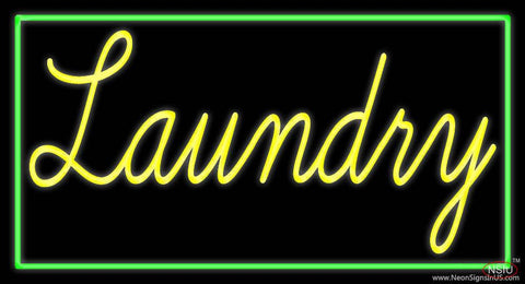 Yellow Laundry With Green Border Real Neon Glass Tube Neon Sign 