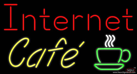 Internet Cafe With Coffee Cup Real Neon Glass Tube Neon Sign 