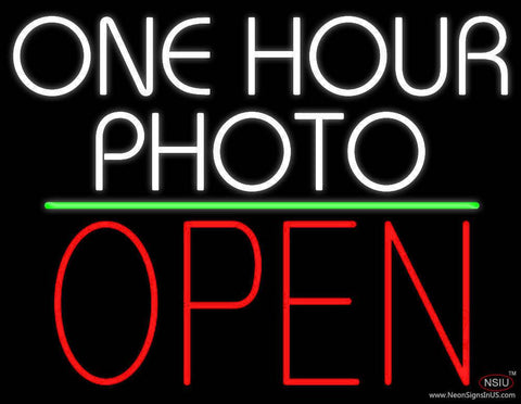 White One Hour Photo Open  Real Neon Glass Tube Neon Sign 