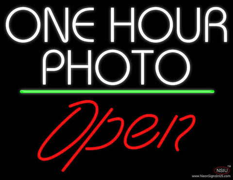 White One Hour Photo Open  Real Neon Glass Tube Neon Sign 