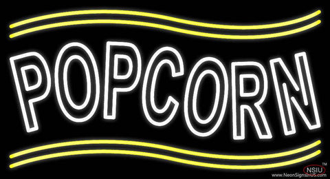 White Popcorn With Yellow Line Real Neon Glass Tube Neon Sign 