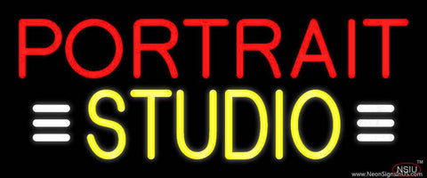 Yellow Portrait Studio with White Line Real Neon Glass Tube Neon Sign 