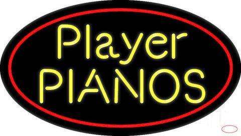 Yellow Player Pianos Block Red Border  Real Neon Glass Tube Neon Sign 