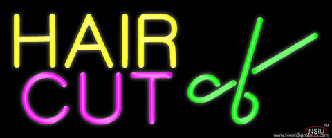 Yellow Hair Cut with Scissor Real Neon Glass Tube Neon Sign 