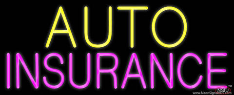Yellow Auto Pink Insurance Real Neon Glass Tube Neon Sign 