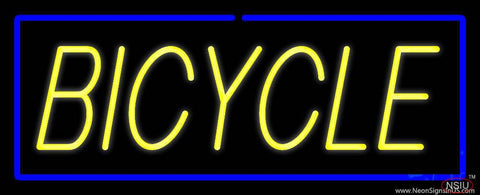 Yellow Bicycle Blue Border Real Neon Glass Tube Neon Sign 