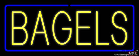 Yellow Bagels with Blue Border Real Neon Glass Tube Neon Sign 