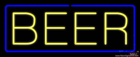 Yellow Beer with Blue Border Real Neon Glass Tube Neon Sign 