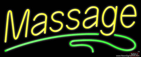 Yellow Massage Green Line Real Neon Glass Tube Neon Sign 