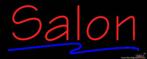 Red Salon Blue Line Real Neon Glass Tube Neon Sign 