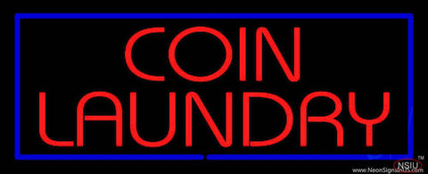 Red Coin Laundry Blue Border Real Neon Glass Tube Neon Sign 