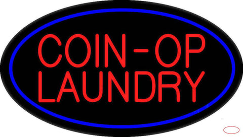Coin-Op Laundry Oval Blue Real Neon Glass Tube Neon Sign 