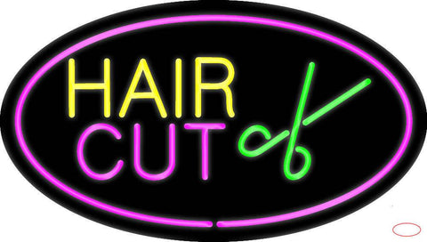 Hair Cut Logo Oval Pink Real Neon Glass Tube Neon Sign 
