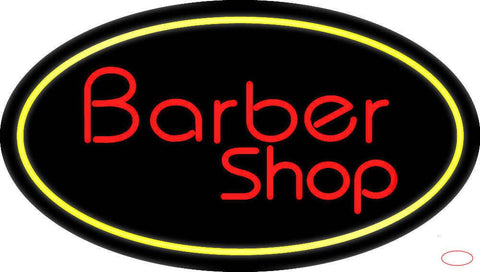 Red Barber Shop Oval Yellow Border Real Neon Glass Tube Neon Sign 