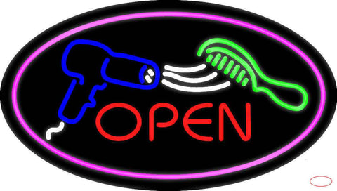 Oval Open Dryer And Comb Logo Hair Real Neon Glass Tube Neon Sign 