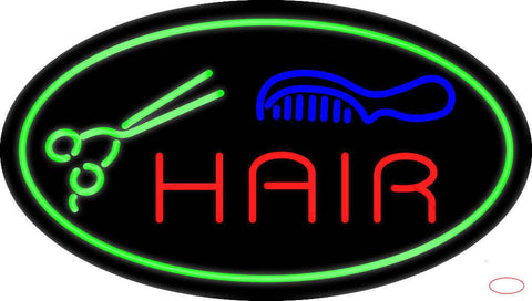 Oval Hair with Comb and Scissor Real Neon Glass Tube Neon Sign 