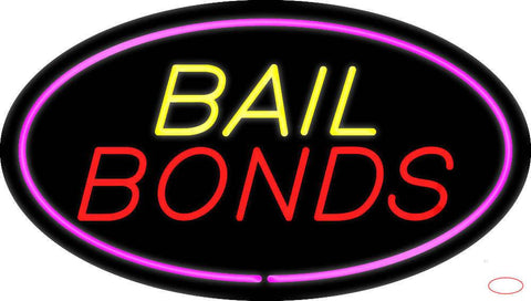 Yellow Bail Bonds Pink Oval Border Real Neon Glass Tube Neon Sign 