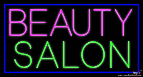 Pink Beauty Salon Green with Blue Border Real Neon Glass Tube Neon Sign 