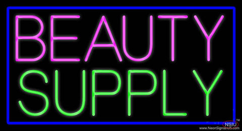 Pink Beauty Supply with Blue Border Real Neon Glass Tube Neon Sign 