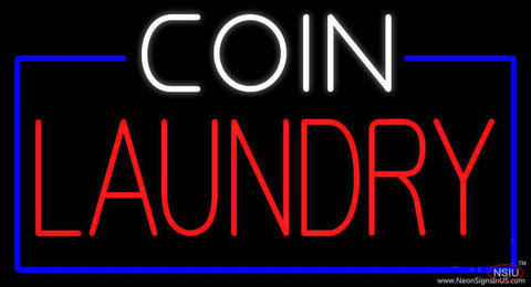 White Coin Red Laundry Blue Border Real Neon Glass Tube Neon Sign 