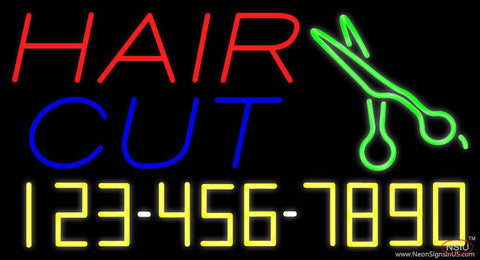Hair Cut with Number and Scissor Real Neon Glass Tube Neon Sign 