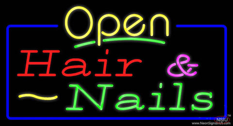 Open Hair and Nails with Blue Border Real Neon Glass Tube Neon Sign 