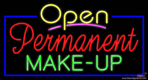 Yellow Open Permanent Make Up Blue Border Real Neon Glass Tube Neon Sign 