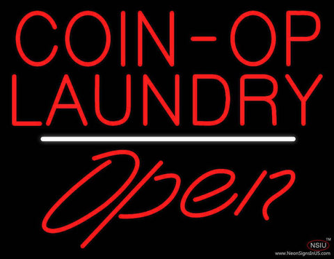Coin-Op Laundry Open White Line Real Neon Glass Tube Neon Sign 