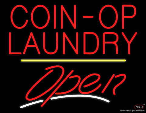 Coin-Op Laundry Open Yellow Line Real Neon Glass Tube Neon Sign 