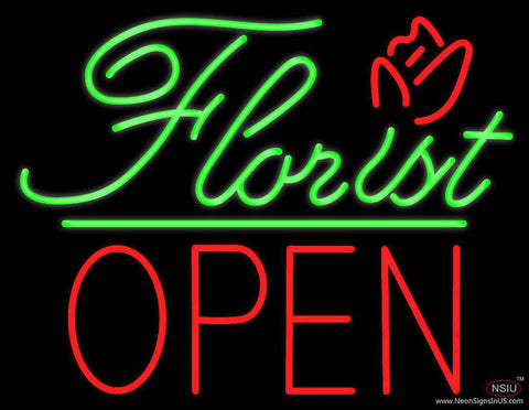 Green Florist Green Line Red Block Open Real Neon Glass Tube Neon Sign 