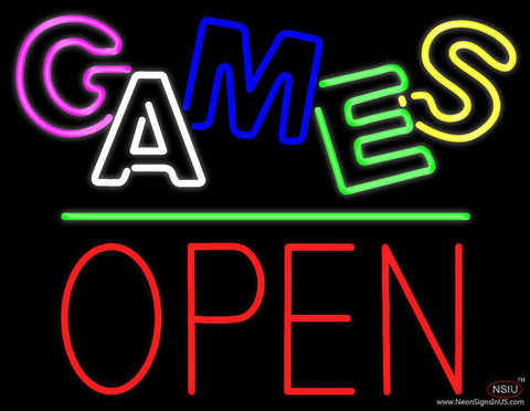 Games Block Open Green Line Real Neon Glass Tube Neon Sign 