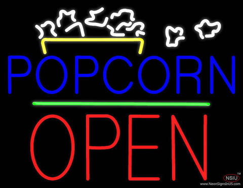 Popcorn Logo Open Block Green Line Real Neon Glass Tube Neon Sign 
