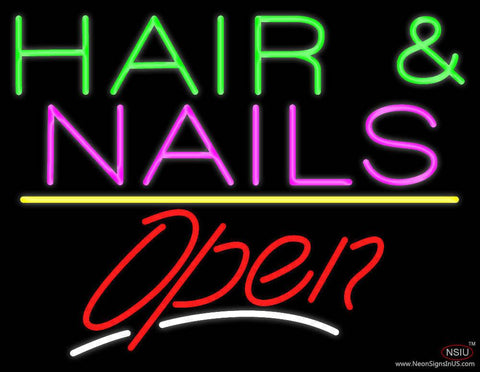 Hair and Nails Open Yellow Line Real Neon Glass Tube Neon Sign 