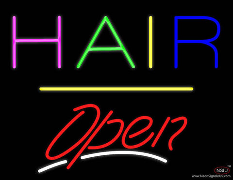 Multi Colored Hair Open Yellow Line Real Neon Glass Tube Neon Sign 